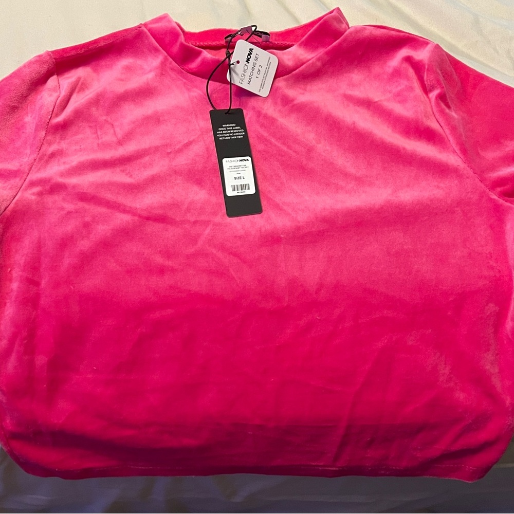 Fashion Nova Hot Pink Velvet Crop Tee